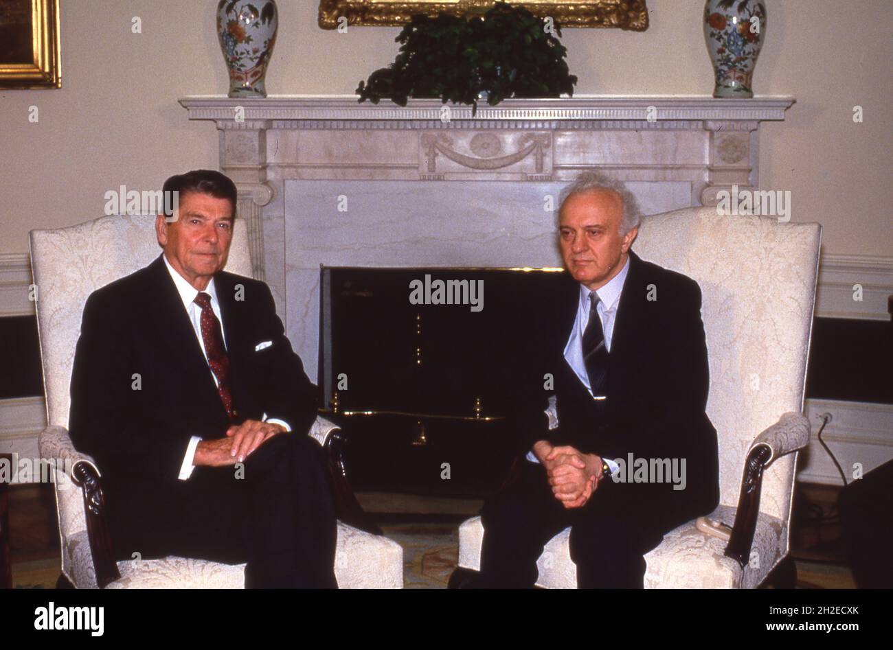 President Ronald Reagan and Eduard Shevardnadze. meet in the White ...