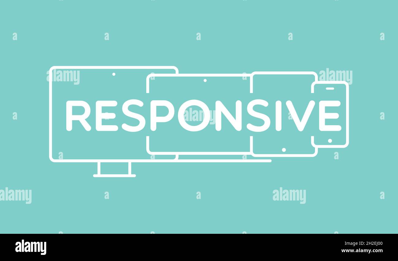 Responsive design. Mobile devices with the word "Responsive" in the middle. Vector illustration, flat design Stock Vector