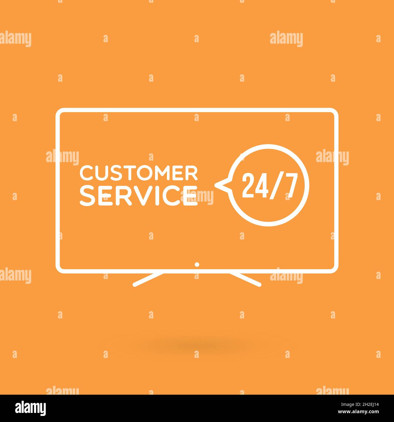 TV screen customer service 24/7 illustration. Concept of 24/7, open 24 hours, support, assistance, contact, customer service. Vector illustration, fla Stock Vector