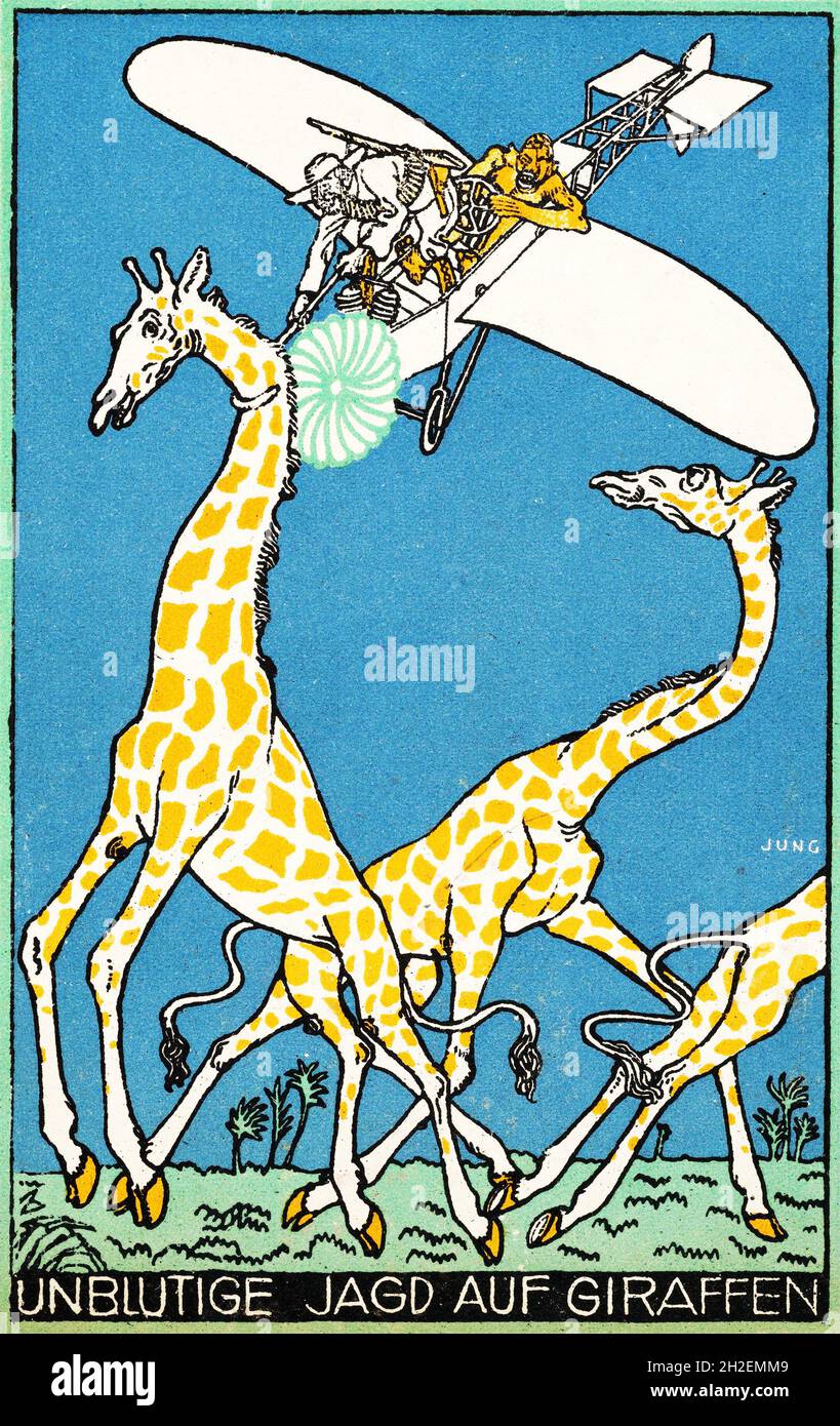 Moriz Jung - Early aviation artwork - Wiener Werkstätte - Bloodless Giraffe Hunt Stock Photo