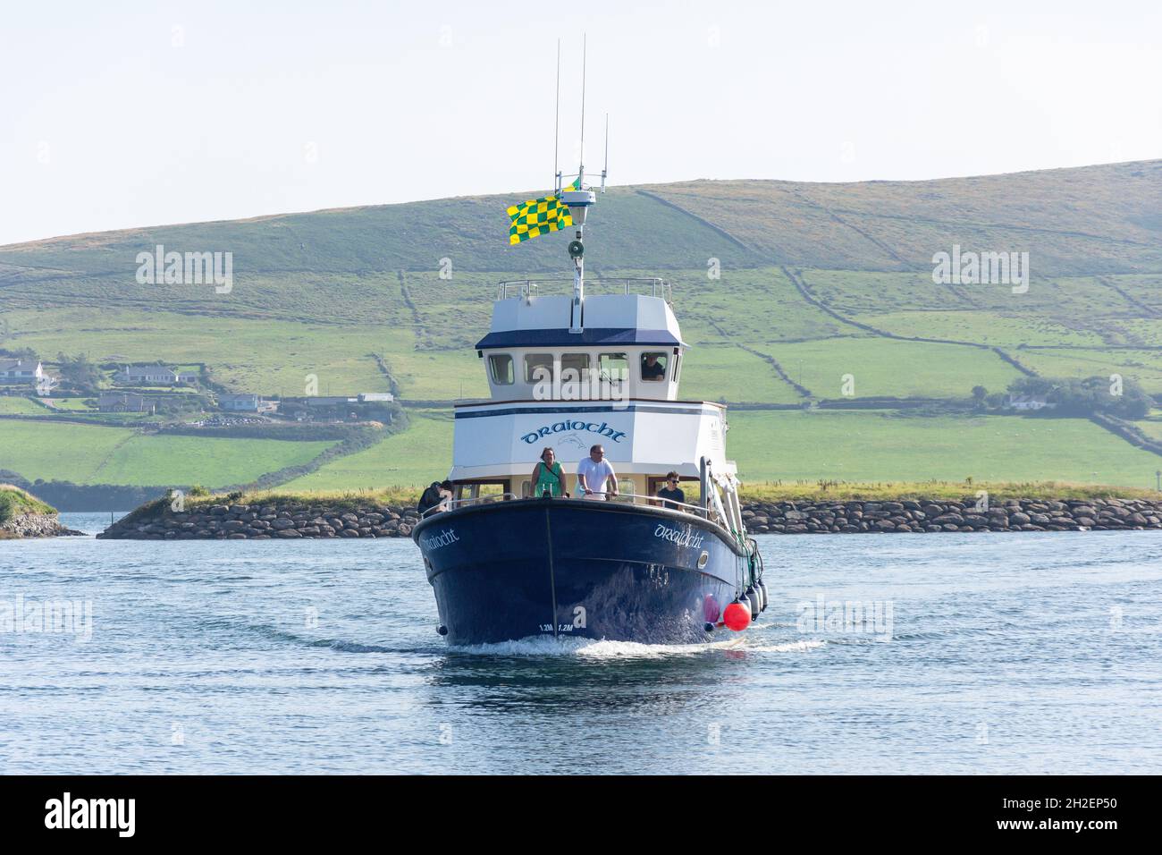 'Draiocht' dolphin watch passenger vessel returning to Dingle Marina, Dingle (An Daingean), Dingle Peninsula, County Kerry, Republic of Ireland Stock Photo