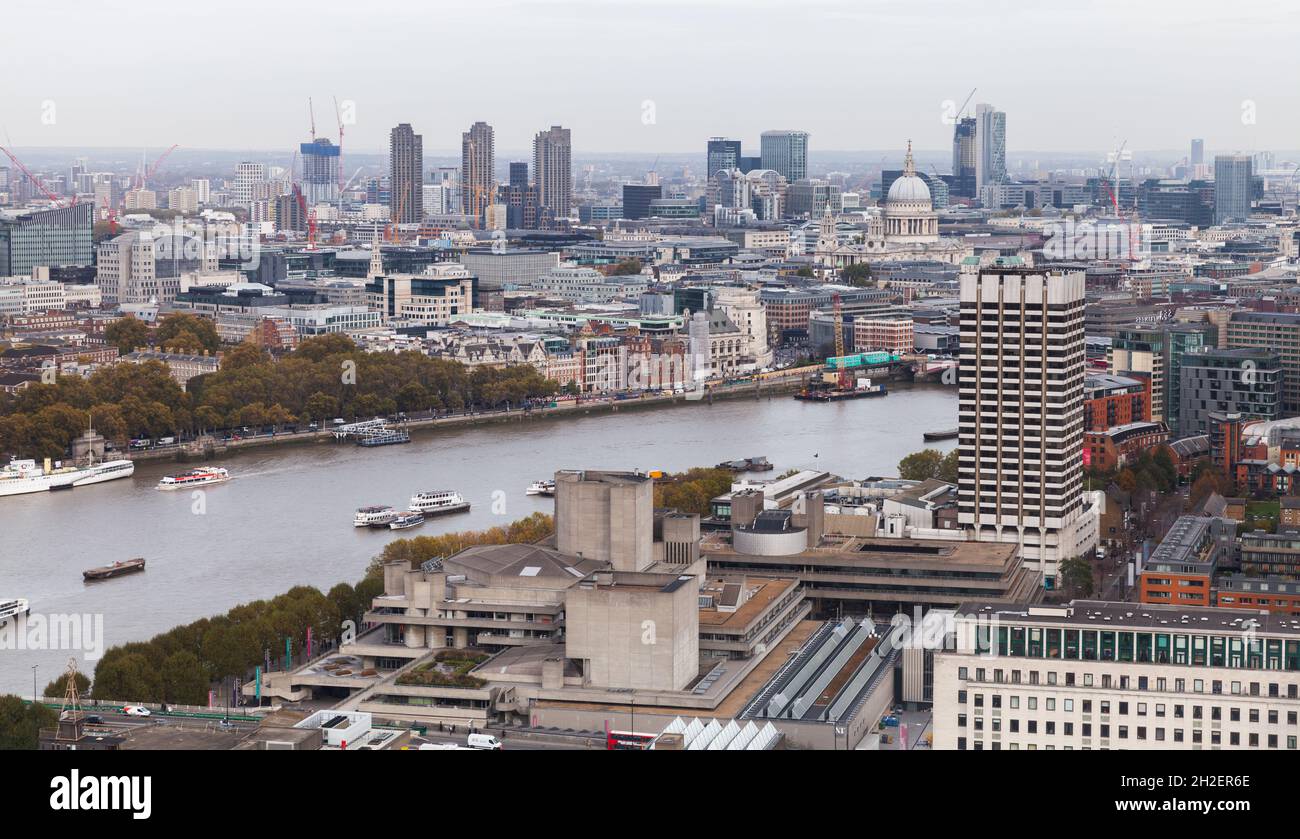 London, United Kingdom - October 31, 2017: London cityscape, aerial panoramic view with the National Theatre on a foreground Stock Photo