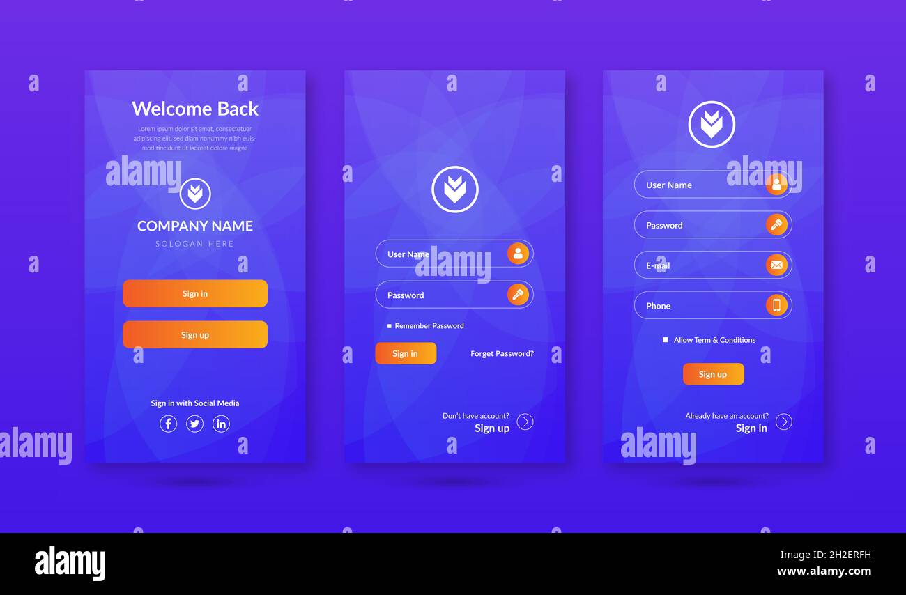 modern & creative welcome signup login screen template Stock Vector