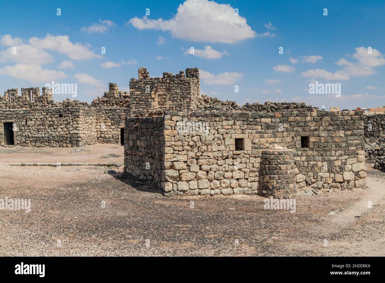 Ruined walls of Qasr al-Azraq Blue Fortress , located in the desert of ...