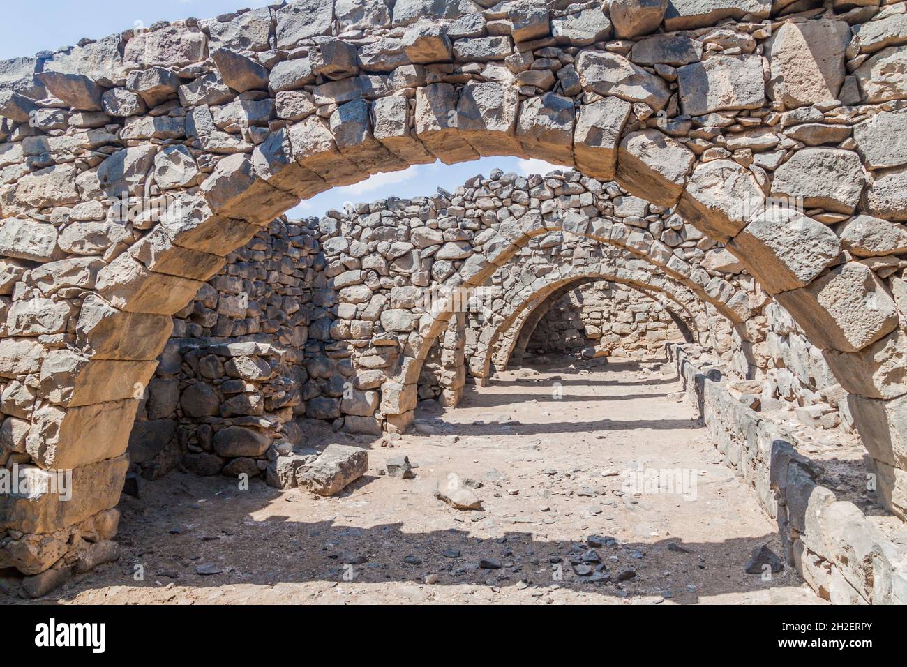 Ruins of vaults at Qasr al-Azraq Blue Fortress , fort located in the ...