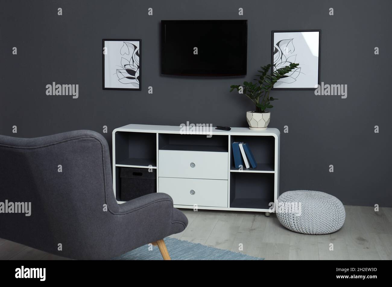 Living room interior with plasma TV on color wall. Space for design Stock  Photo - Alamy