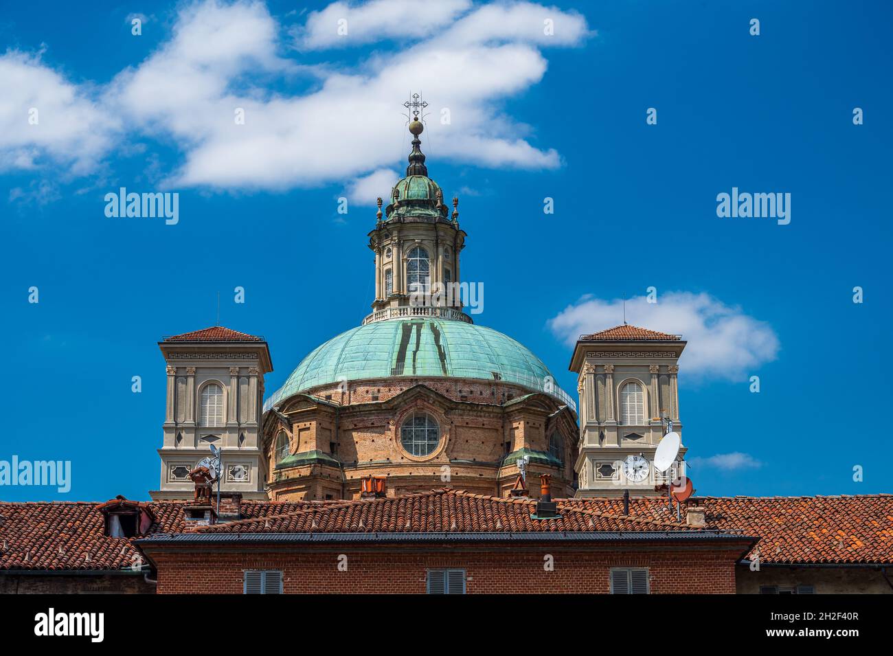 The Santuario Regina Montis Regalis is a monumental church located in Vicoforte, Piedmont, Italy. It is known for having the largest elliptical cupola Stock Photo