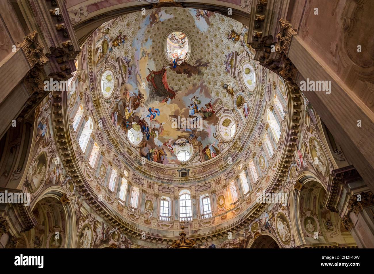 The Santuario Regina Montis Regalis is a monumental church located in Vicoforte, Piedmont, Italy. It is known for having the largest elliptical cupola Stock Photo
