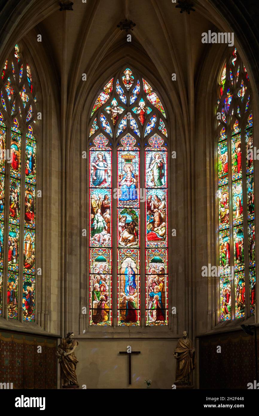 Stained glass windows in the Saint-Pierre church in Bordeaux, France Stock Photo