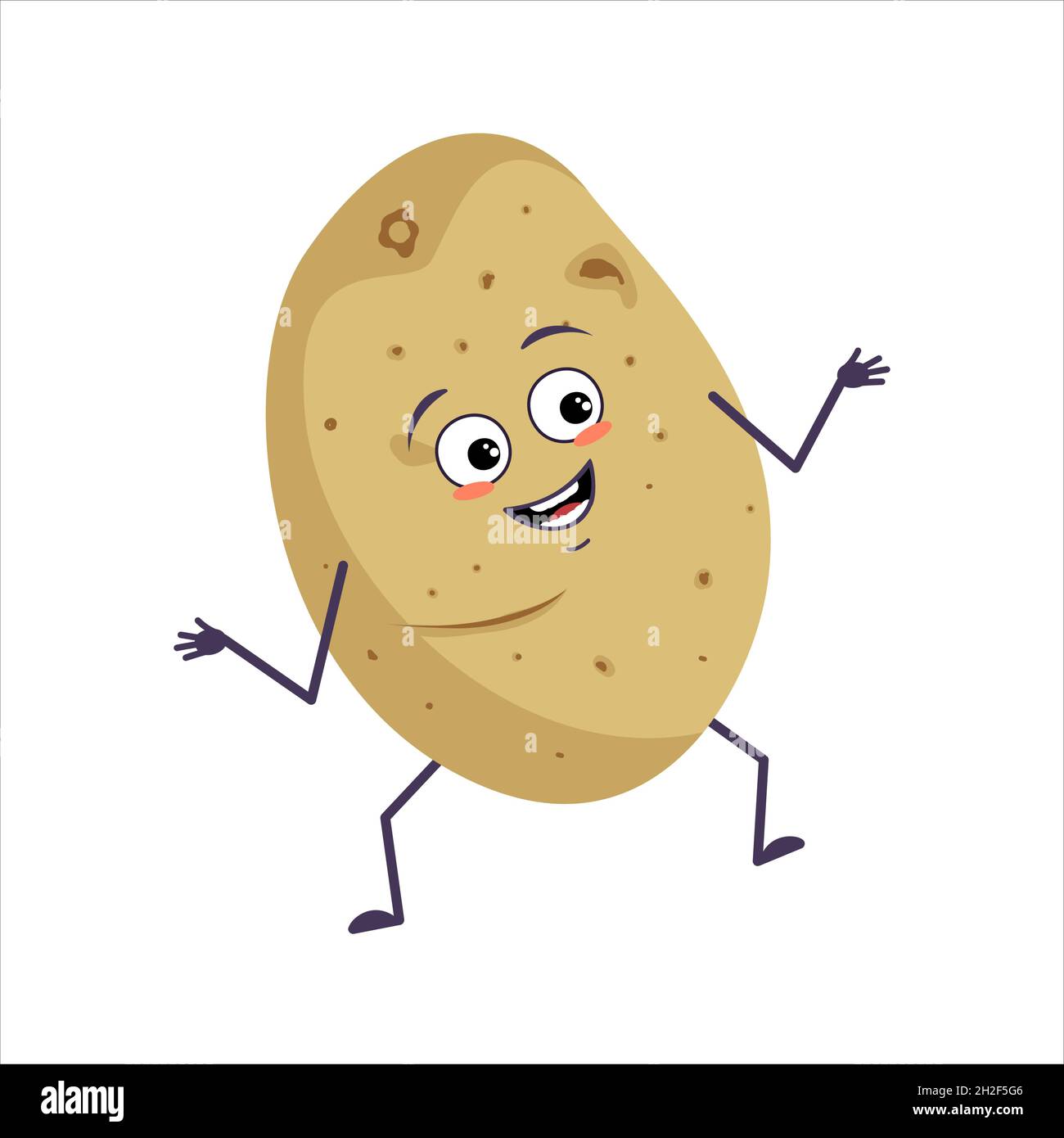 Cute character potato with joyful emotions, smiling face, happy eyes