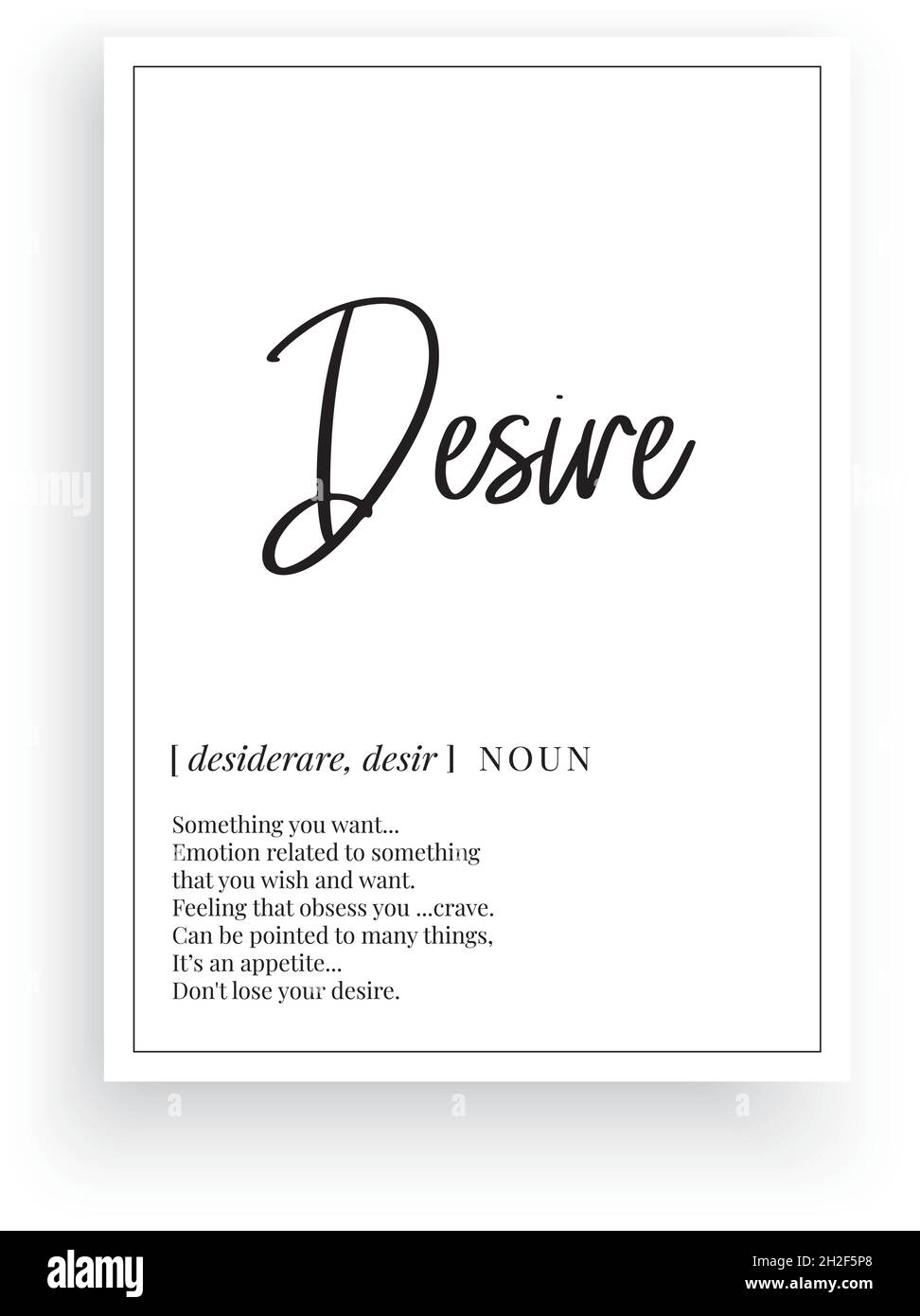 Desire definition, vector. Minimalist modern poster design