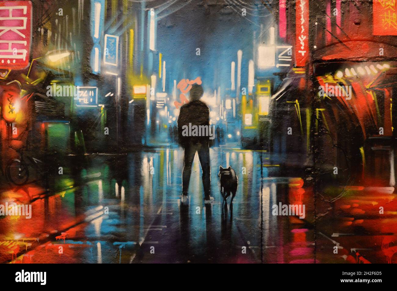 London, UK. October 14, 2021. Colourful artwork and murals inside the Leake Street Graffiti Tunnel in London. Stock Photo
