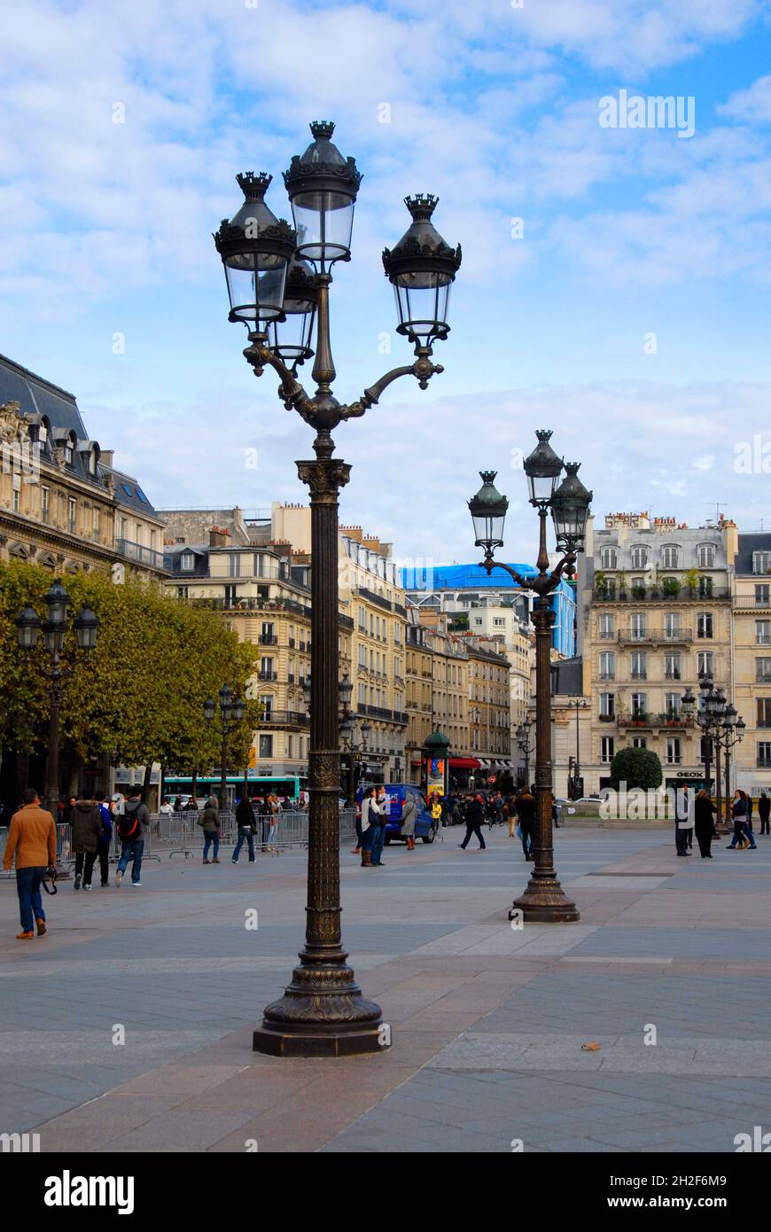 Attractive street lamps in an open area, Paris, France Stock Photo