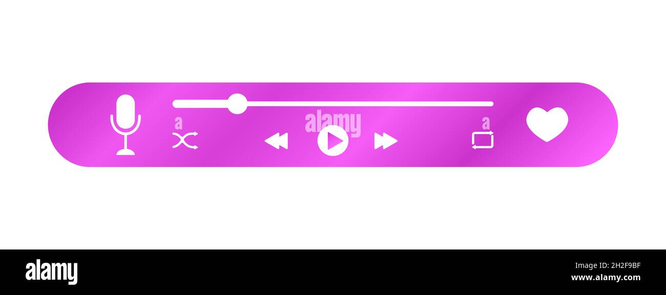 Audio player interface with microphone icon, loading progress bar and buttons. Simple mediaplayer panel template for mobile app. Live streaming, podcast, online radio layout. Vector illustration. Stock Vector