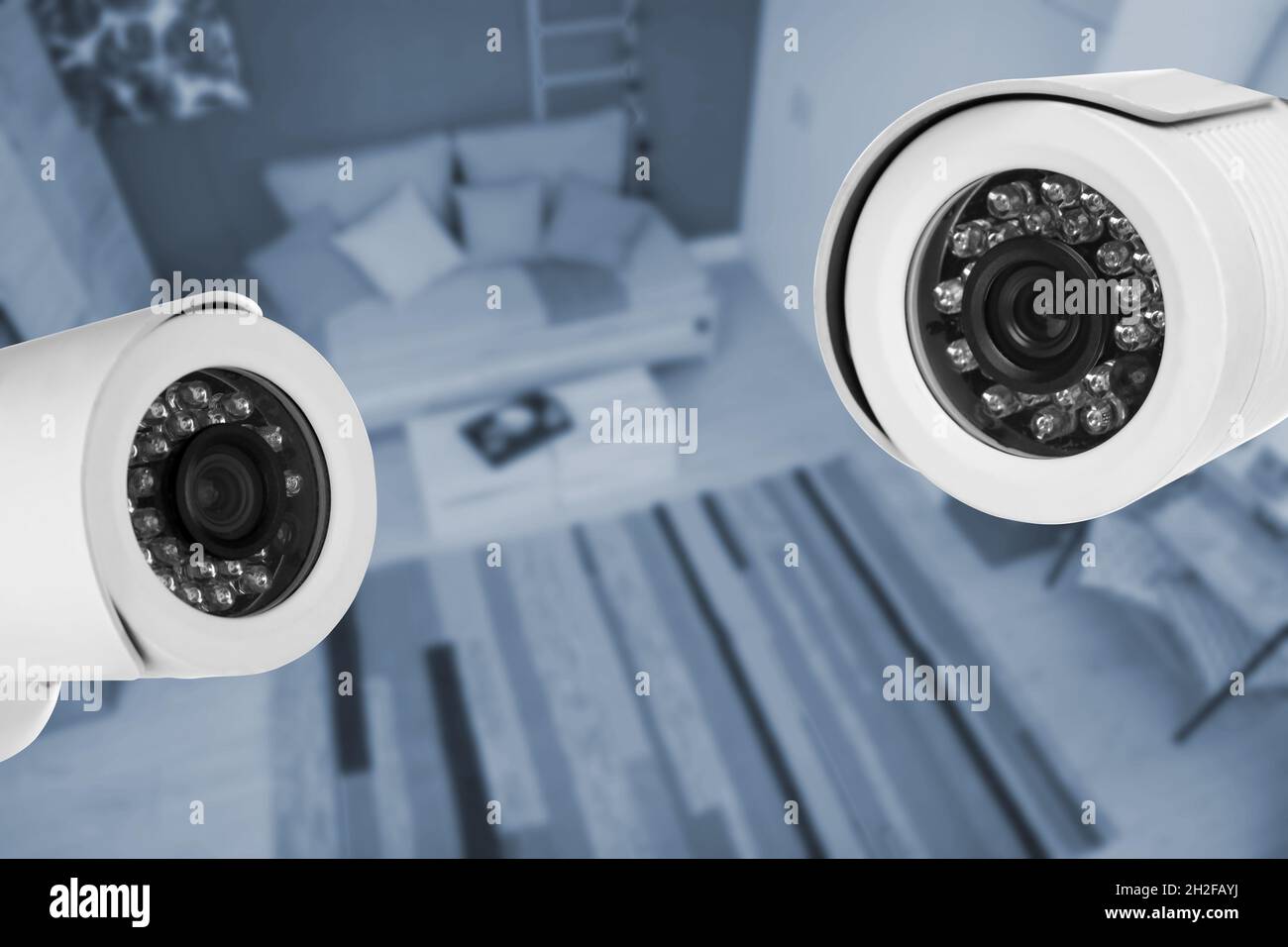 Living room under CCTV cameras surveillance, above view Stock Photo Alamy