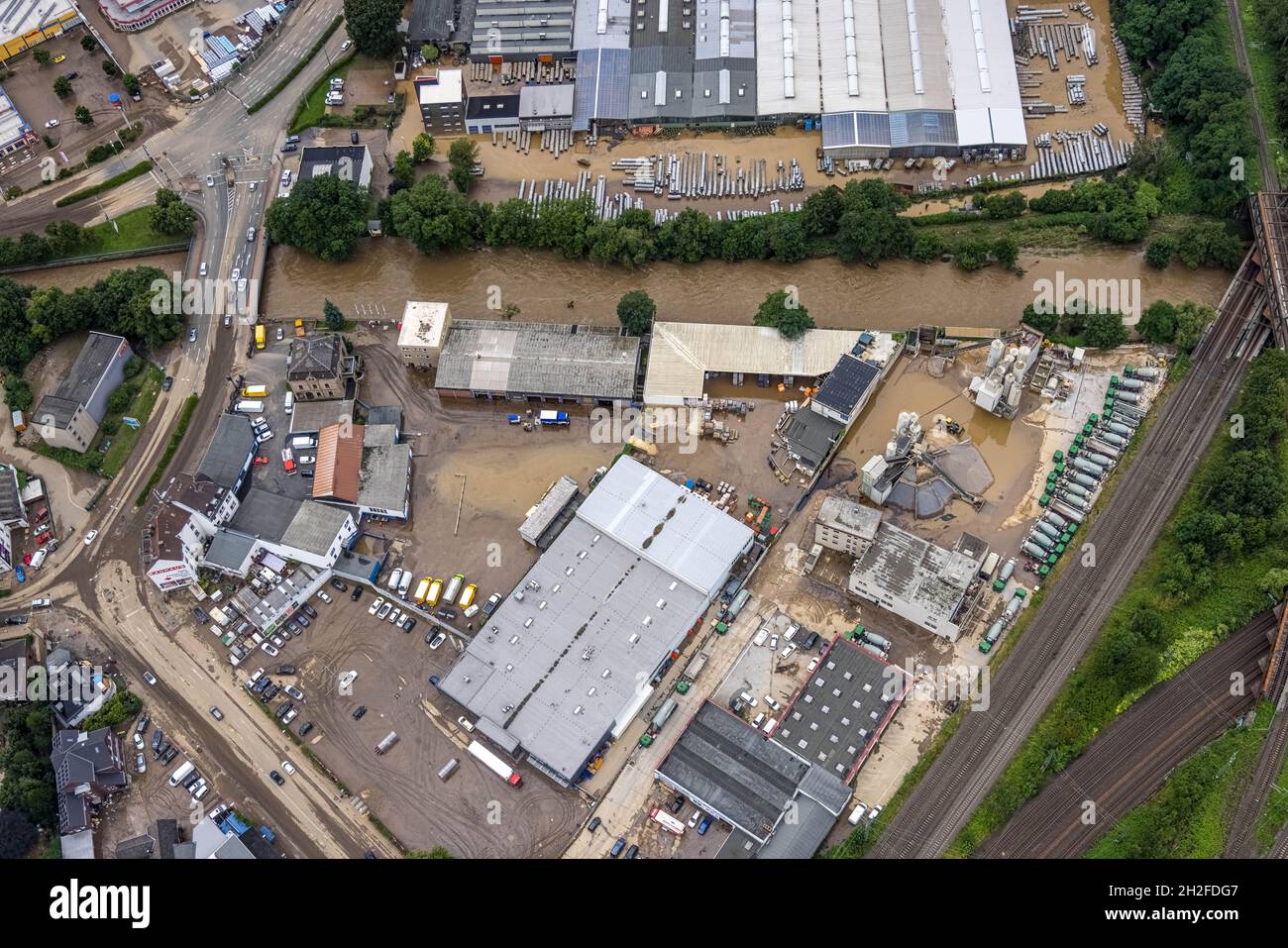 Aerial photo, Volme flood, flooding, Vorhalle, Hagen, Ruhr area, North RhineWestphalia, Germany