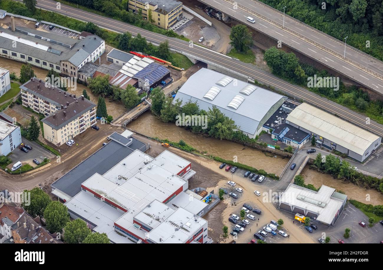 Aerial photo, Volme flood, flooding, Eilpe, Hagen, Ruhr area, North
