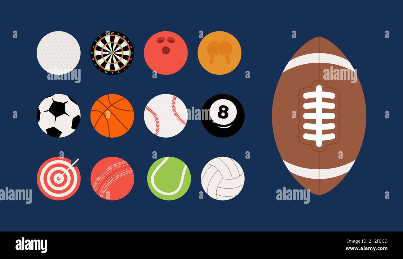 Sports equipment set. Flat cartoon sports balls vector big set isolated ...