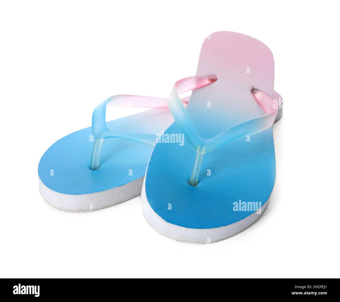 Bright flip flops on white background. Beach object Stock Photo - Alamy
