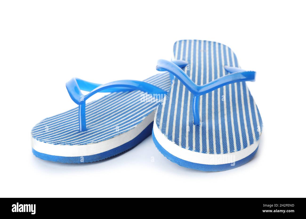Bright flip flops on white background. Beach object Stock Photo - Alamy