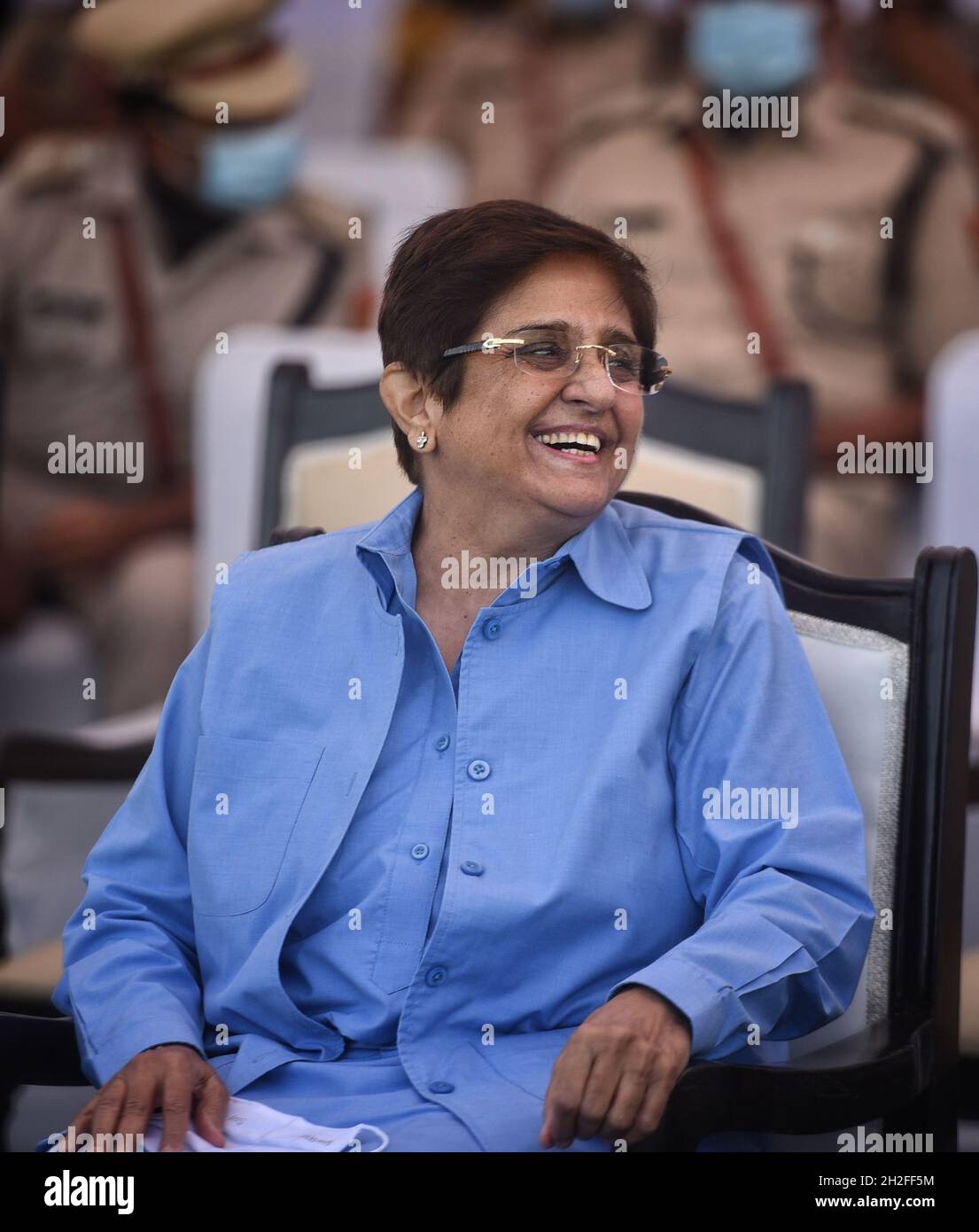 New Delhi, India. 21st Oct, 2021. NEW DELHI, INDIA - OCTOBER 21: Kiran Bedi, former Police Commissioner of Delhi seen during the Commemoration Day Parade in memory of Police Martyrs at New Police Lines, Kingsway camp on October 21, 2021 in New Delhi, India. The day is observed on October 21 to honour police officials who have made the supreme sacrifice in the line of duty. Let us have a look at the history and significance of the day.(Photo by Sanchit Khanna/Hindustan Times/Sipa USA) Credit: Sipa USA/Alamy Live News Stock Photo