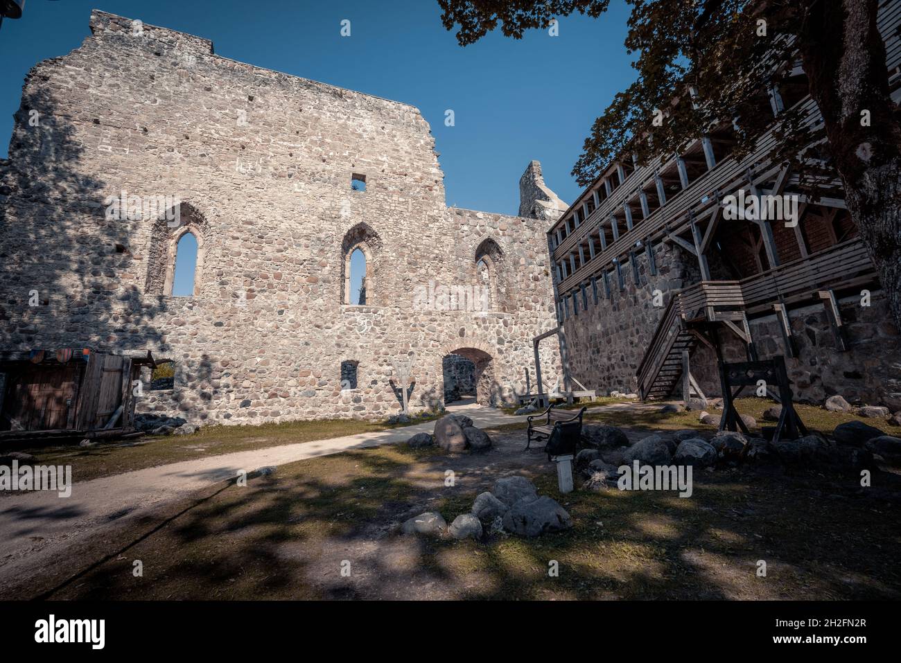 Sigulda Medieval Castle Ruins - Castle of the Livonian Order - Sigulda, Latvia Stock Photo