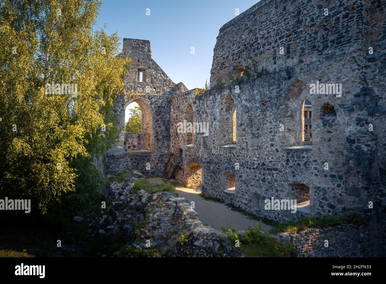 Sigulda Medieval Castle Ruins - Castle of the Livonian Order - Sigulda, Latvia Stock Photo