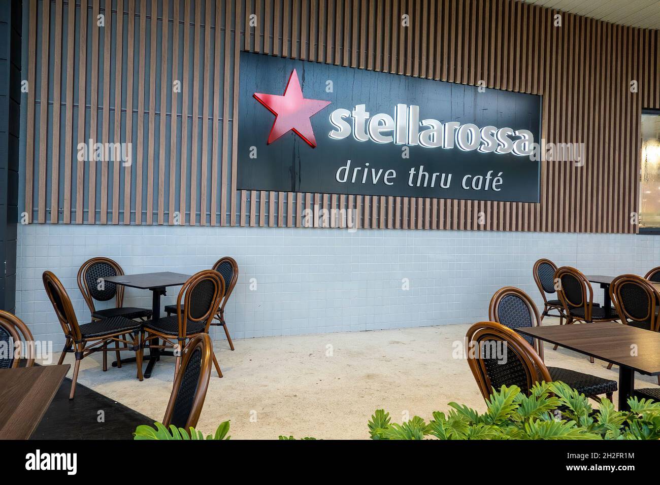 Mackay, Queensland, Australia October 2021 Drive Thru Cafe Sign with