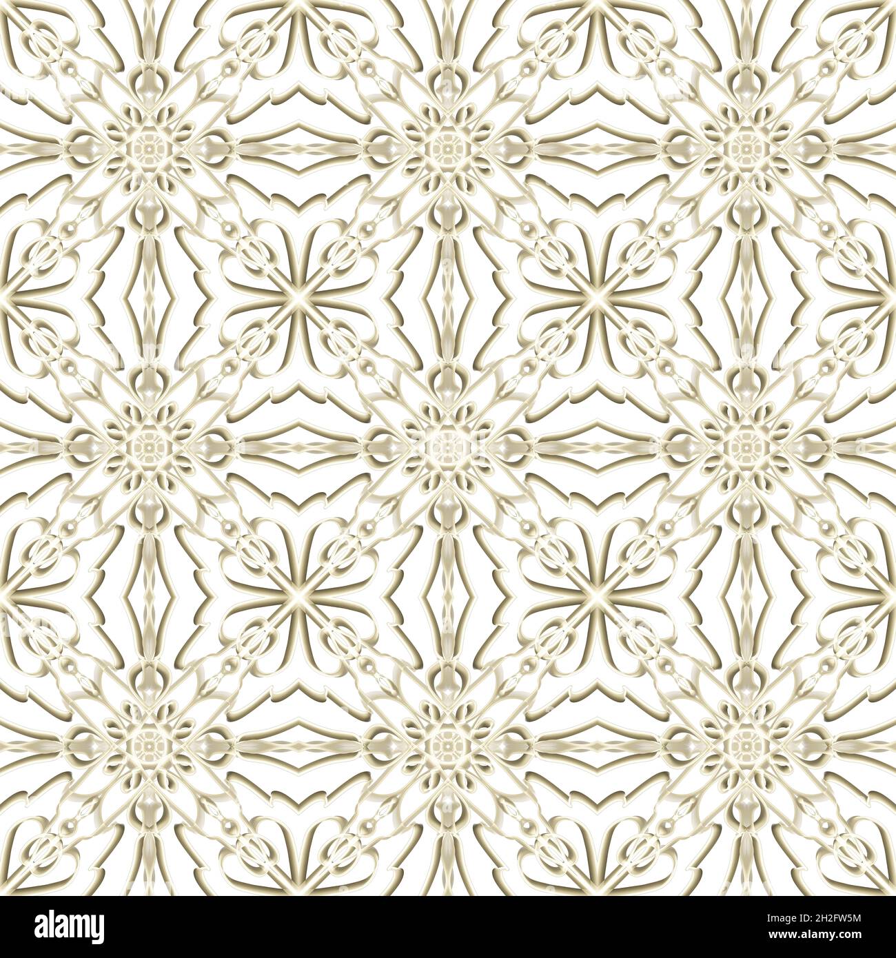 Seamless abstract geometric floral surface pattern in golden color with symmetrical form repeating horizontally and vertically. Use for fashion design Stock Photo