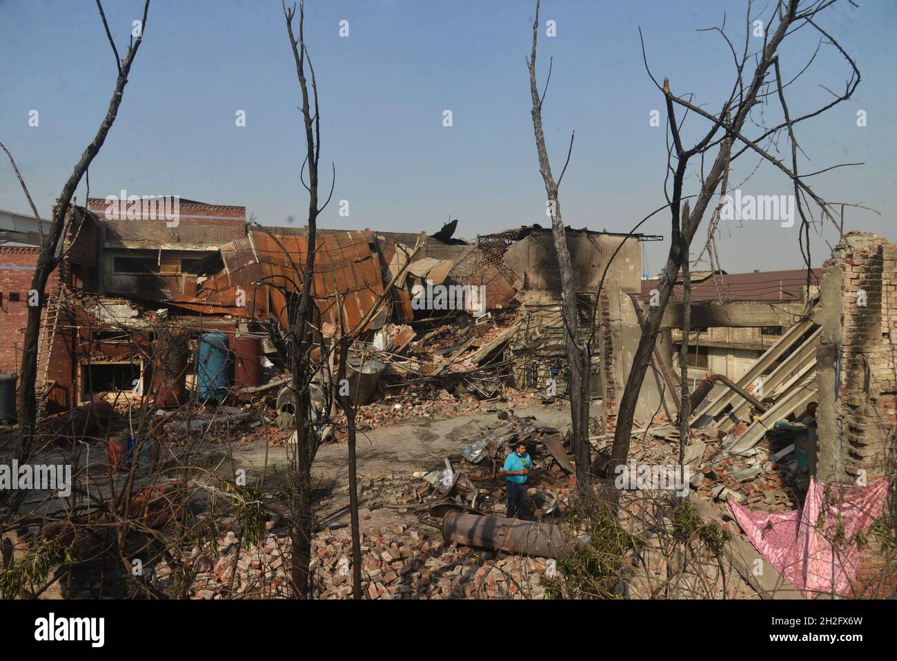 Lahore, Pakistan. 21st Oct, 2021. A view of destruction after broiler
