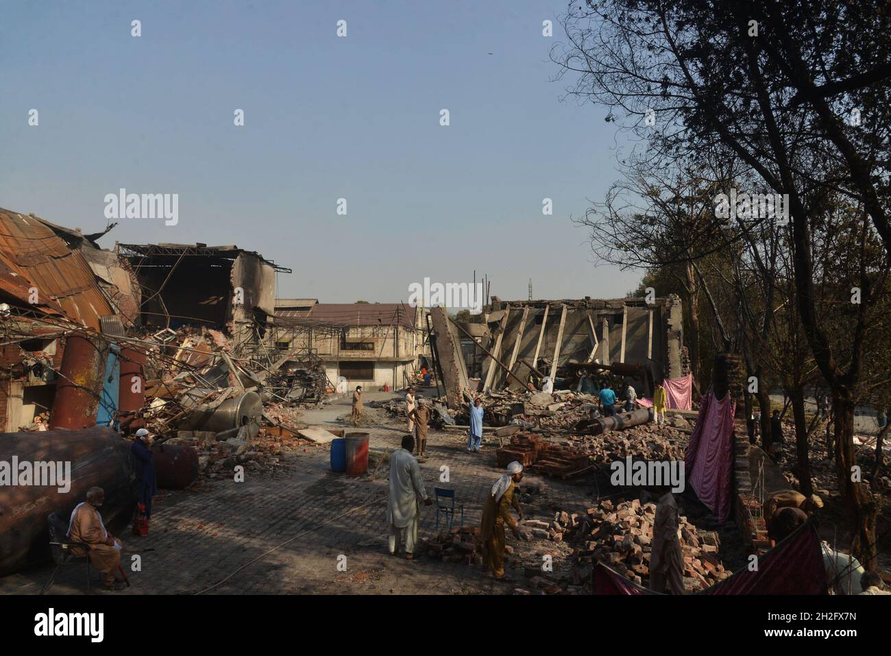 Lahore, Pakistan. 21st Oct, 2021. A view of destruction after broiler