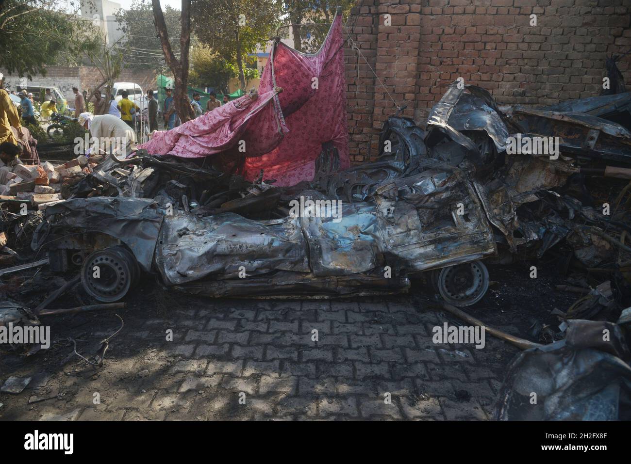 Lahore, Pakistan. 21st Oct, 2021. A view of destruction after broiler