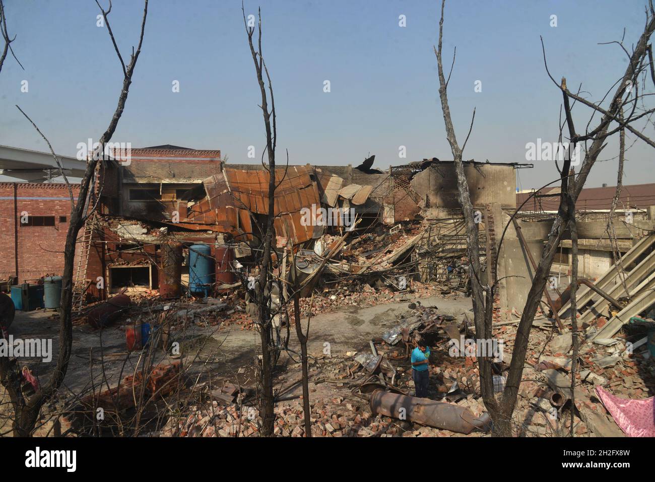 Lahore, Pakistan. 21st Oct, 2021. A view of destruction after broiler