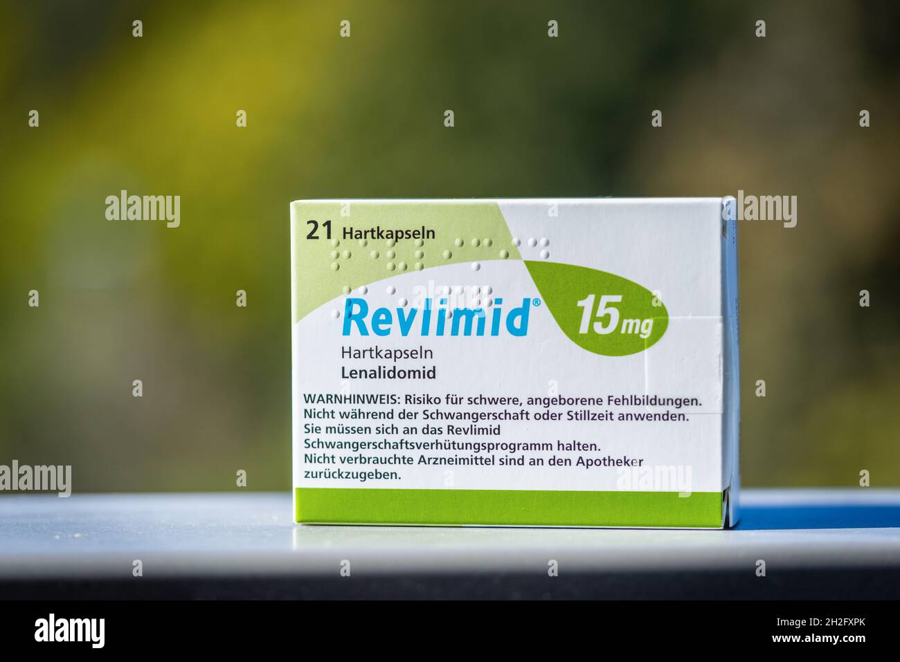 A pack of 15mg Revlimid or Lenalidomide - anti myeloma cancer medication / drug capsules, Germany Stock Photo