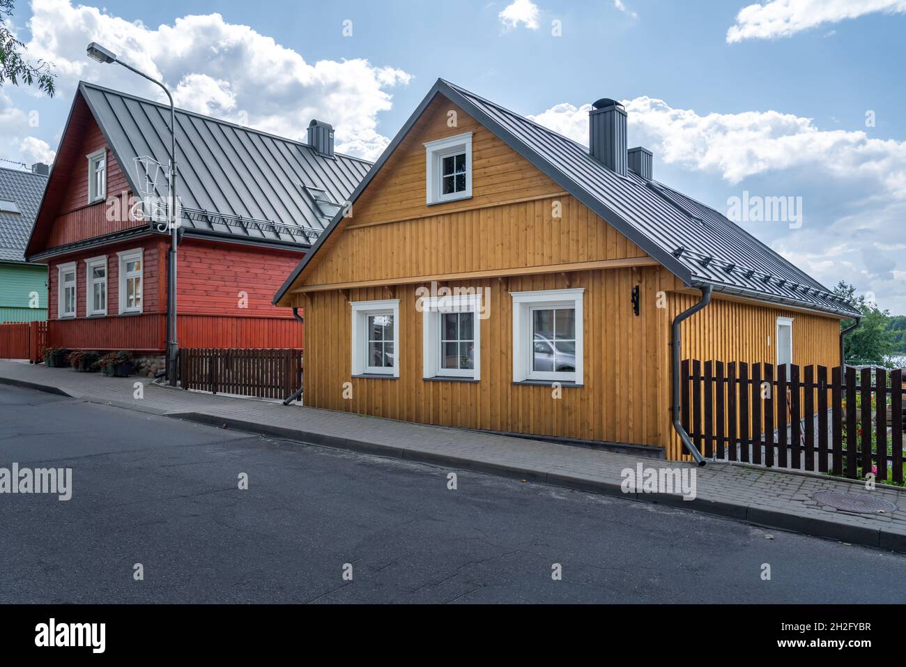 Typical houses with three windows - Trakai, Lithuania Stock Photo