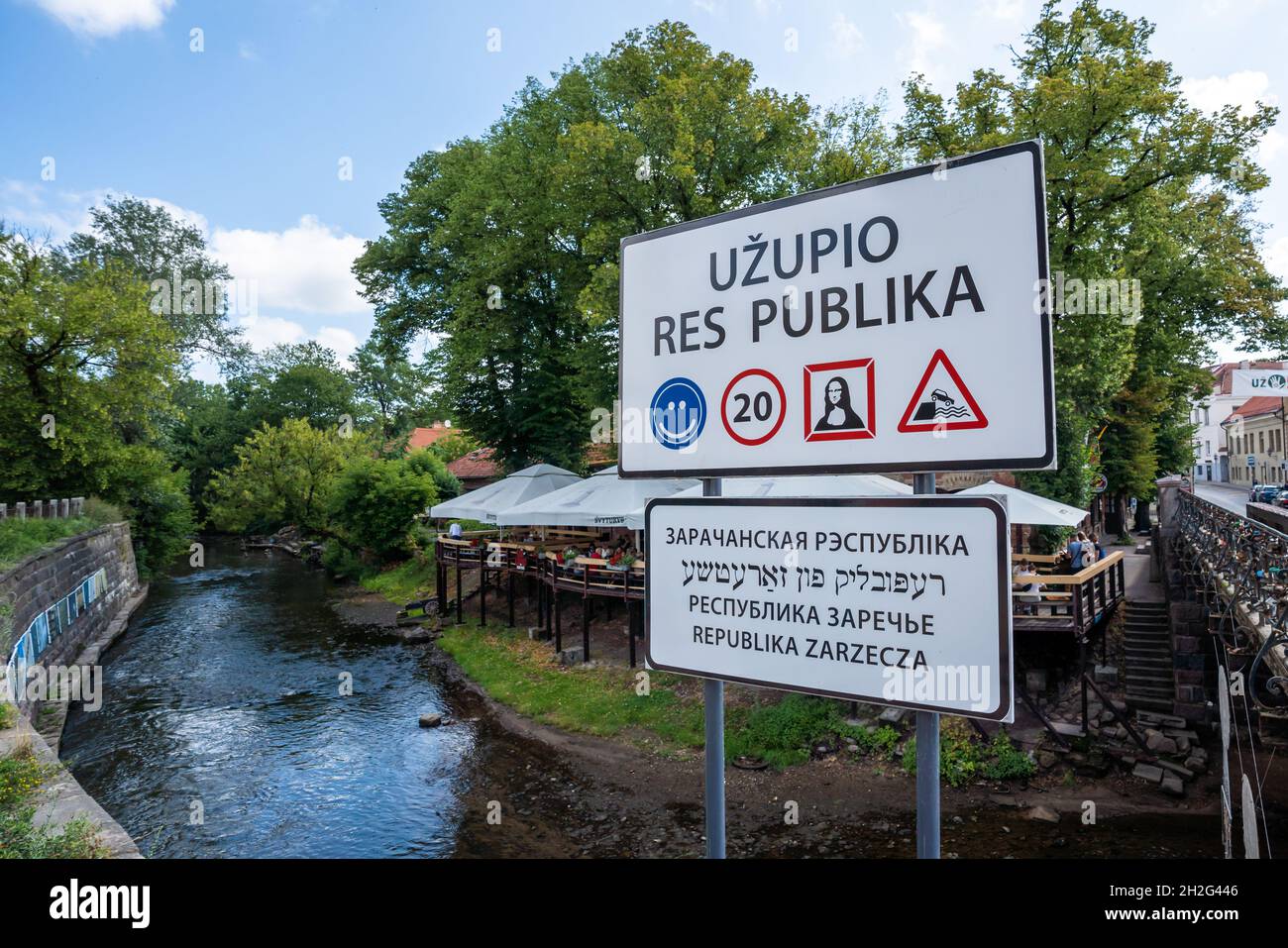 Republic of Uzupis Sign at Uzupis district - Vilnius, Lithuania Stock Photo