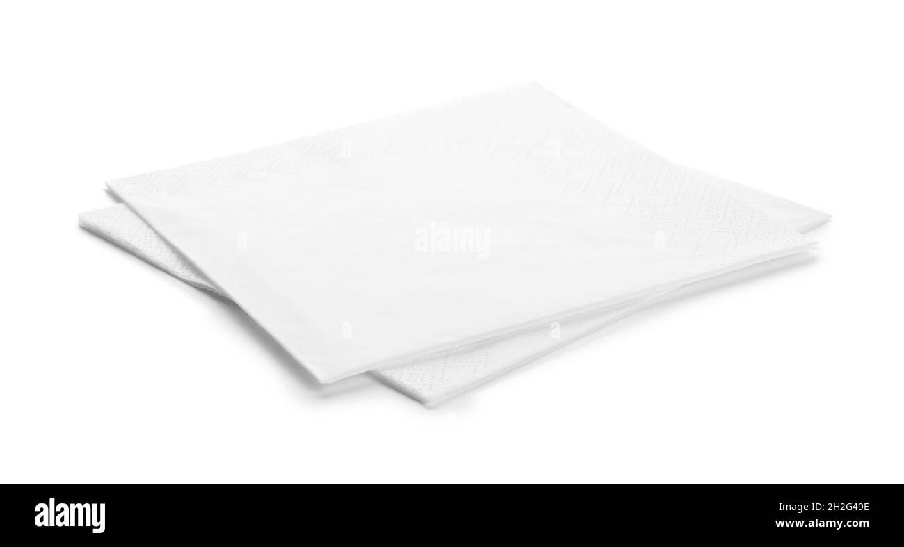Clean paper napkins on white background. Personal hygiene Stock Photo