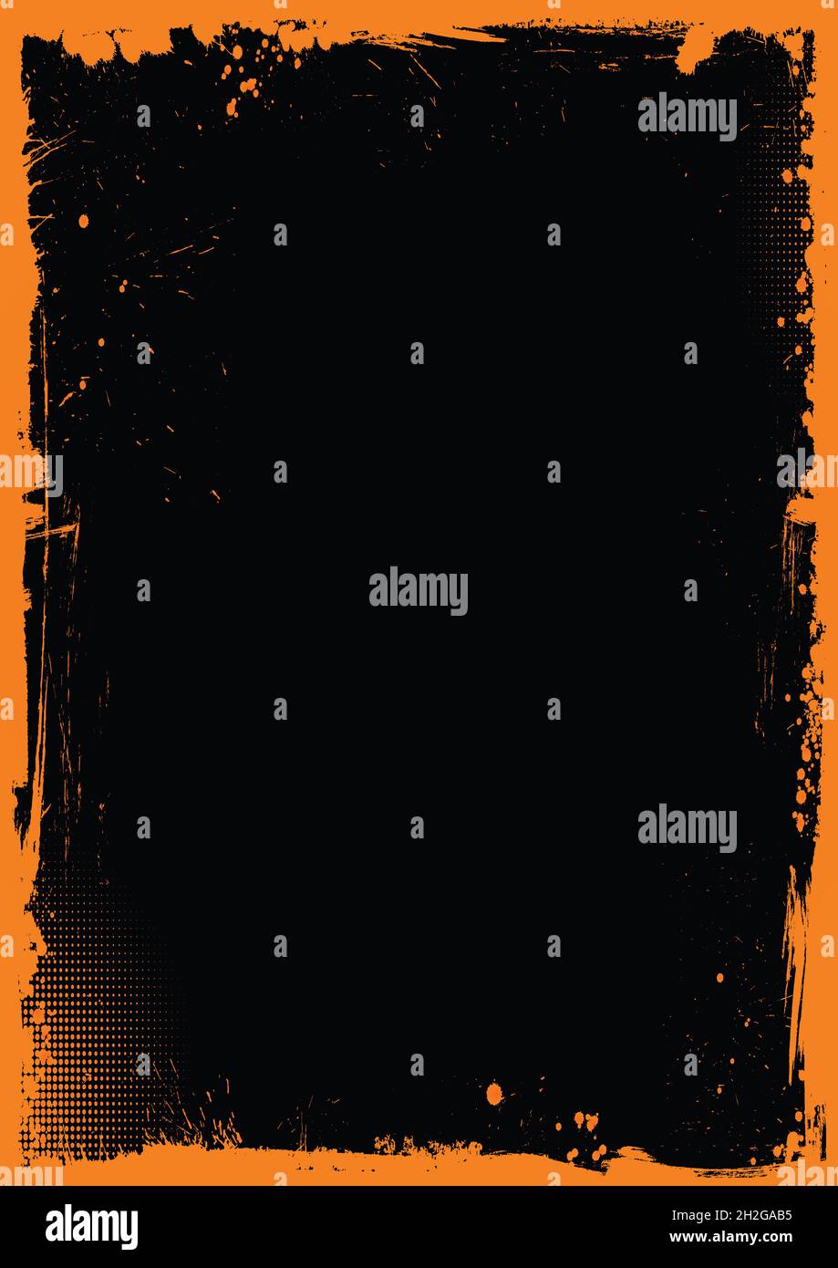 The vertical orange and black Halloween background with grunge border ...