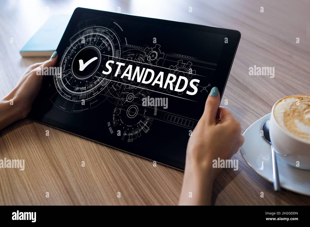 Quality Standard control check box on screen. Business and technology concept. Stock Photo