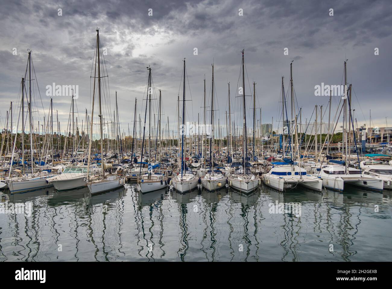 Barcelona, Spain September 21, 2021 Sailboat and marina Rambla de