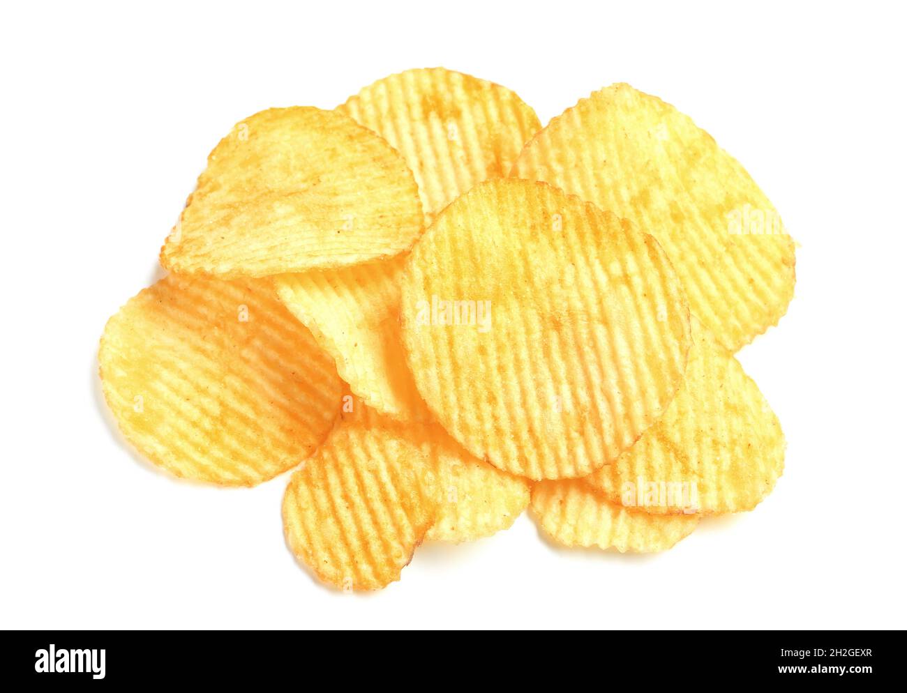 Tasty ridged potato chips on white background Stock Photo Alamy