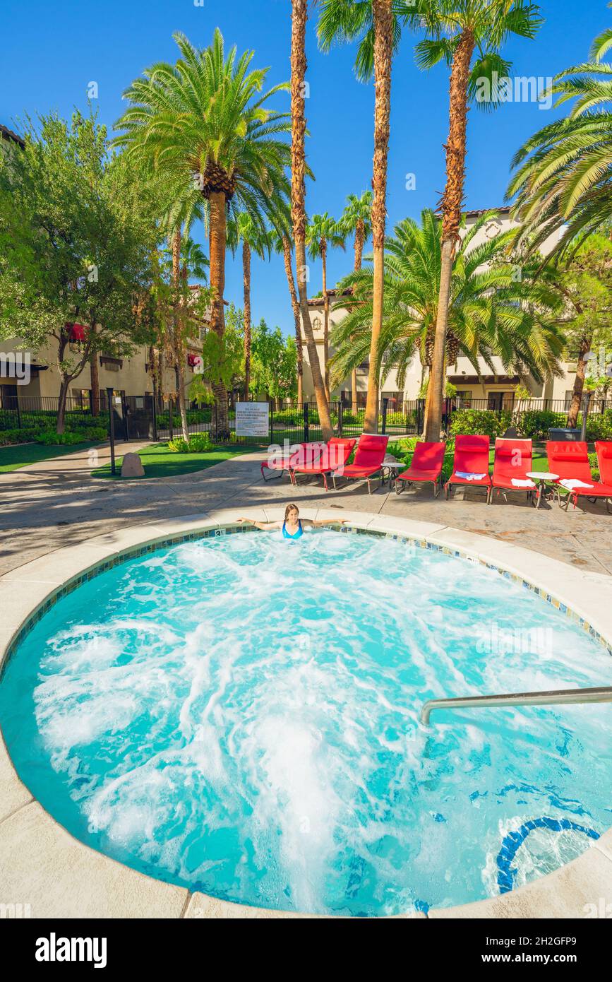 Las Vegas, Nevada, USA October 1, 2021 Outdoor pool and hot tub in