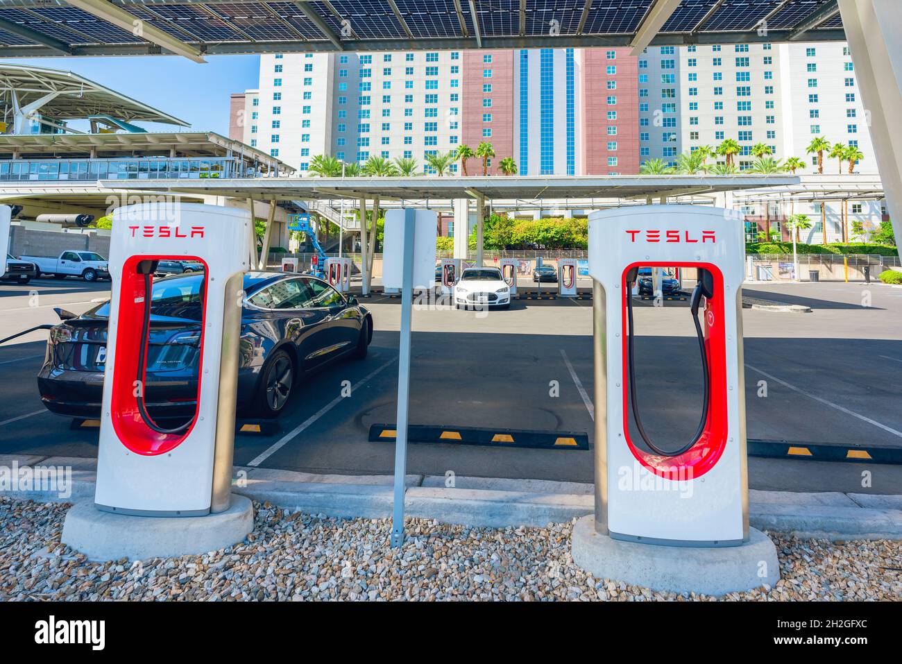 Las Vegas, Nevada, USA October 1, 2021 Tesla electric charge station