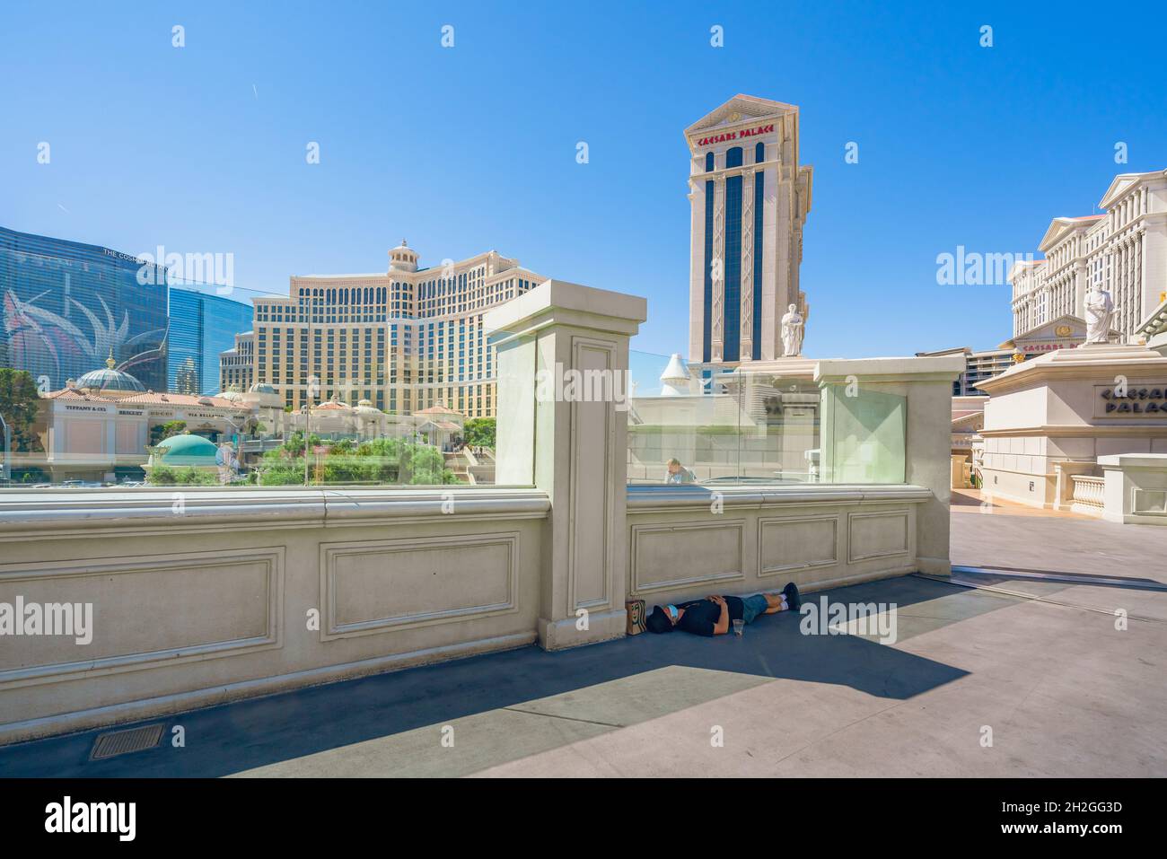 Las Vegas, Nevada, USA - October 1, 2021  Caesars Palace and Bellagio Hotel and Casino in Las Vegas Strip. Street view, architecture, people, sunny da Stock Photo