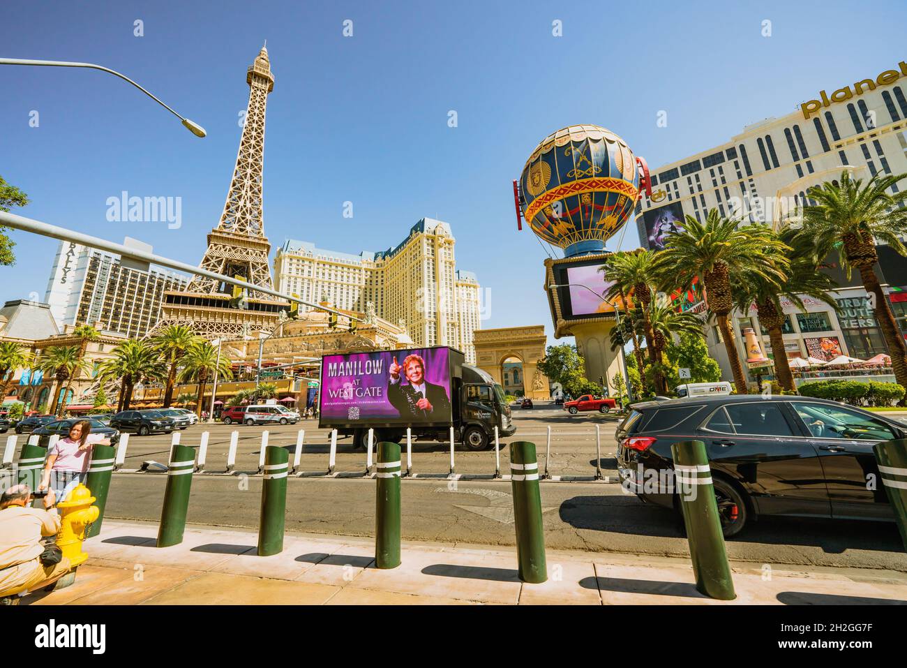 Las Vegas, Nevada, USA - October 1, 2021   Las Vegas Paris Hotel and Casino. Architecture, traffic, city life, people Stock Photo