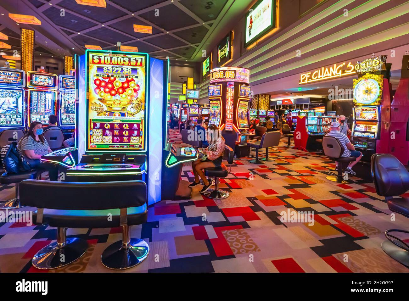 Las Vegas, Nevada, USA - October 1, 2021   Las Vegas Casino interior and people Stock Photo