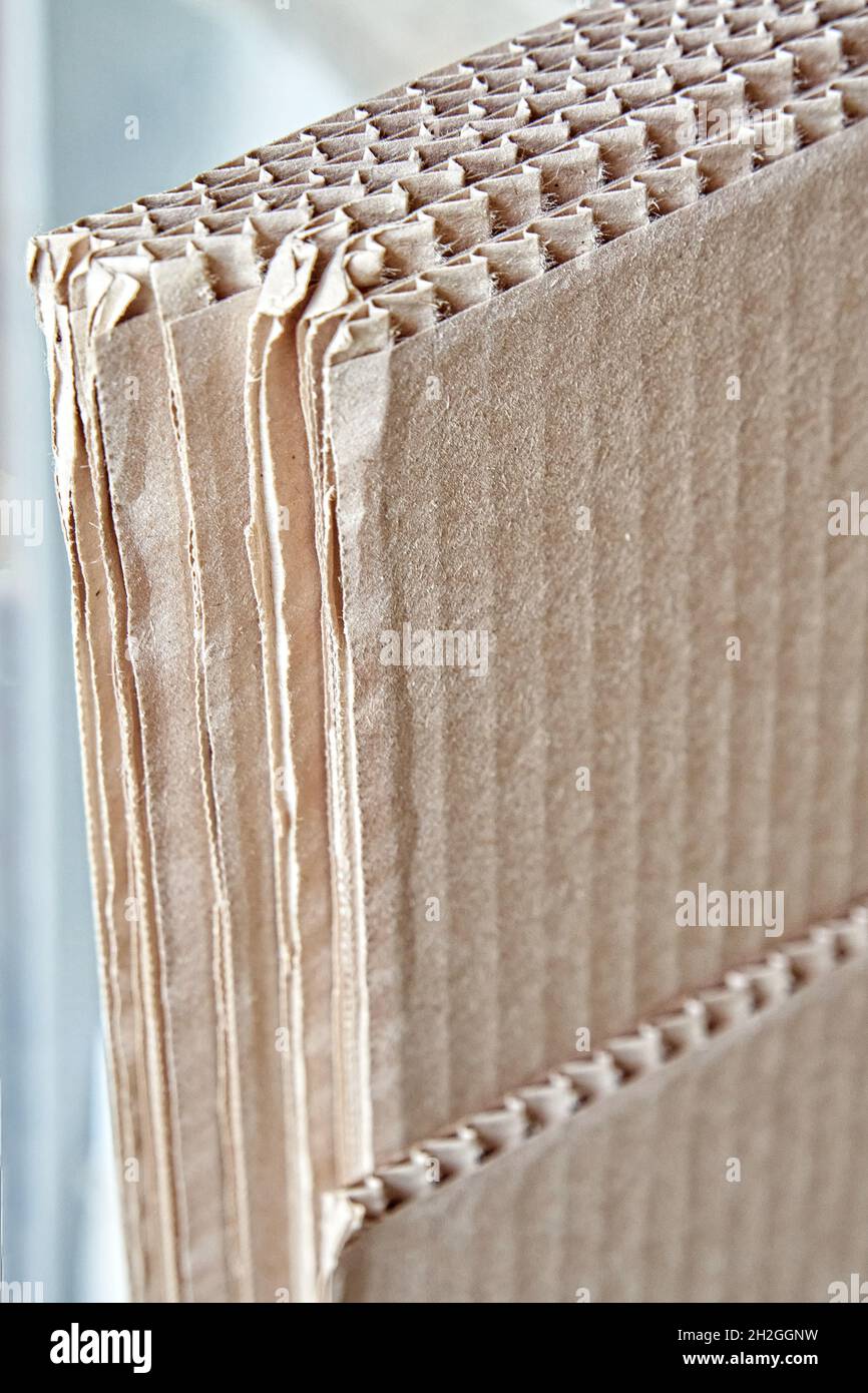 Group of new corrugated brown cardboard paper sheets for packaging