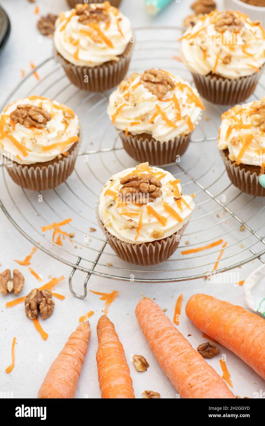 Homemade carrot cupcakes with walnuts Stock Photo