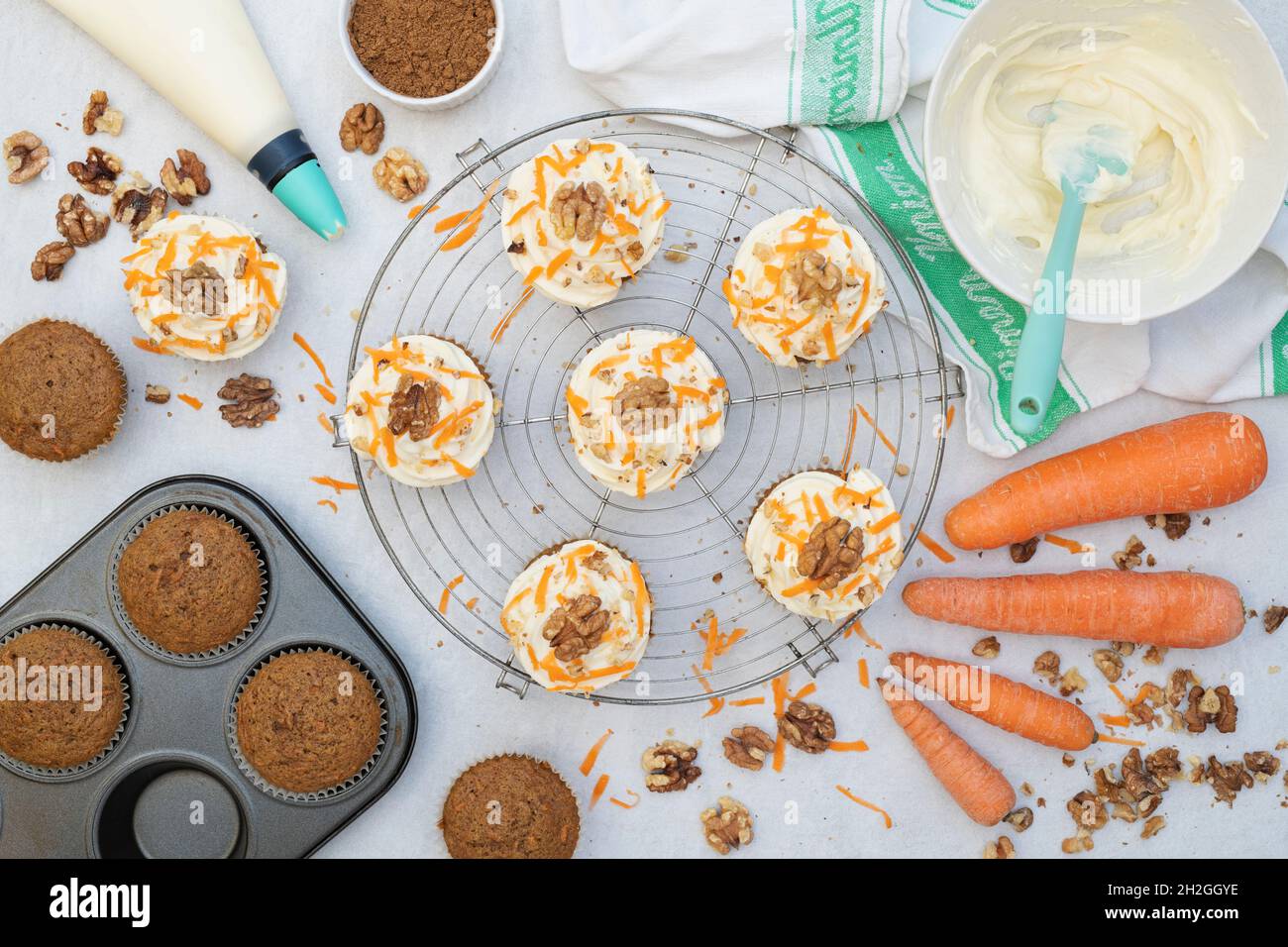 Homemade carrot cupcakes with walnuts Stock Photo