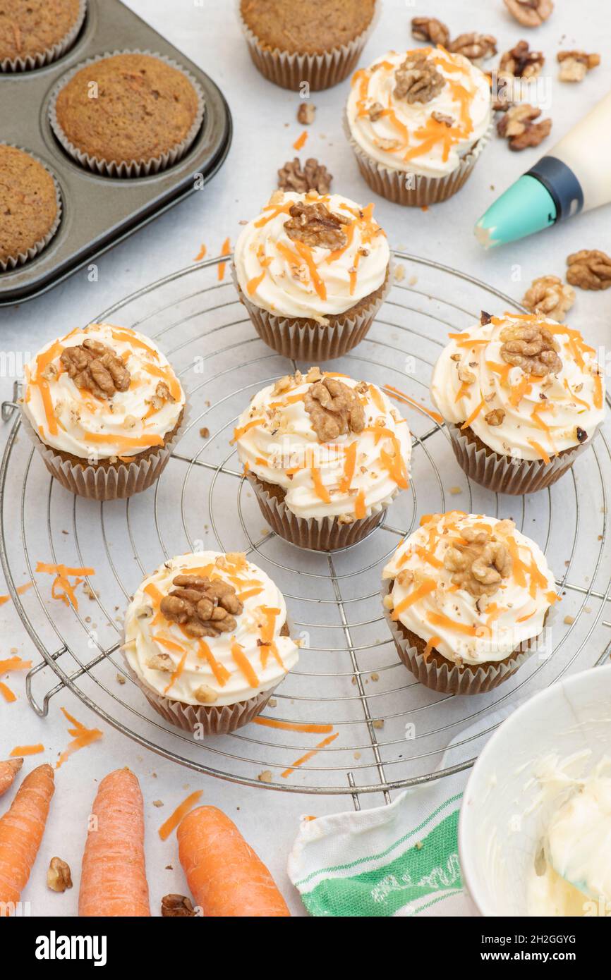 Homemade carrot cupcakes with walnuts Stock Photo